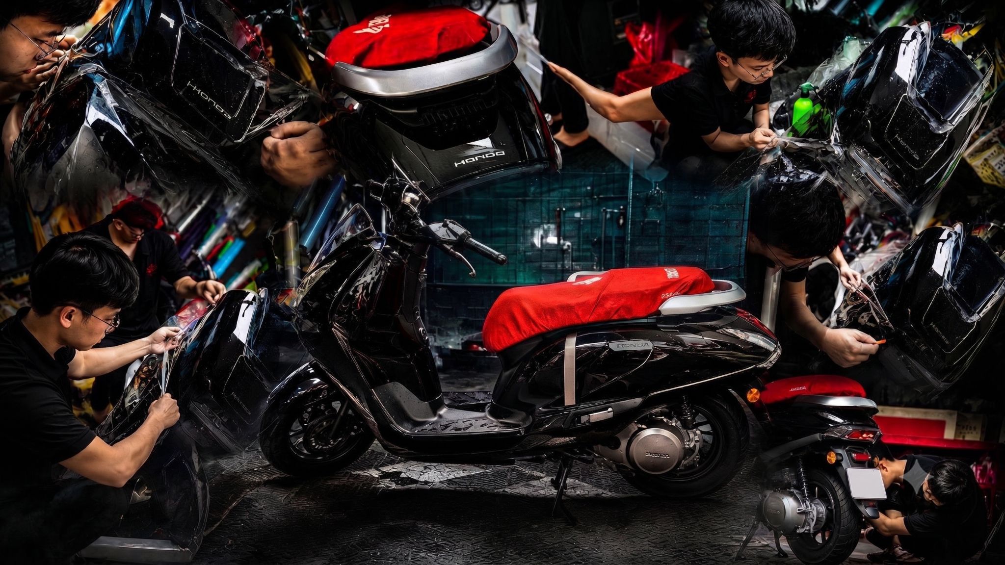 Dán PPF TPU - Kỹ thuật viên Sài Gòn Độ Xe đang thi công Honda UC3
